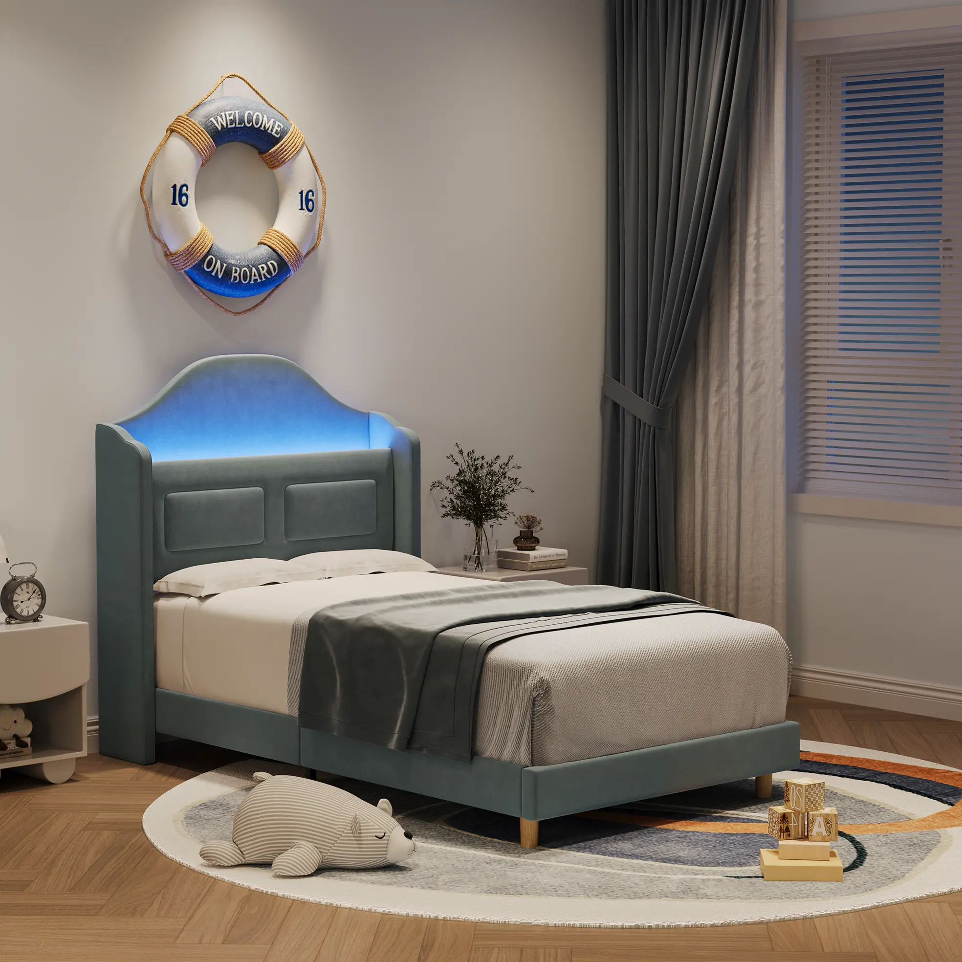 【GARVEE】Dreamy Princess Bed! Twin Size w/ LED Bookcase Headboard & Wingback Design