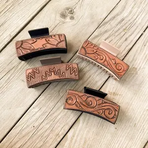 Tooled Leather Claw Clip for Hair - Country & Western Style