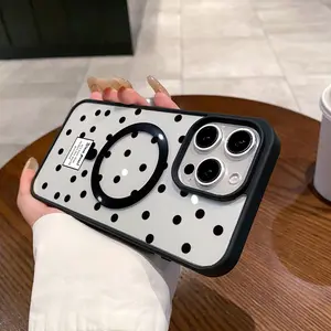 Simple and stylish polka dot phone case for iPhone 16 Pro/16 Pro Max/15 Pro Max/15 Plus/14 Pro Max/13PRO/12PRO/11PRO/11/16 Plus with transparent magnetic protection, wireless charging support and drop protection.