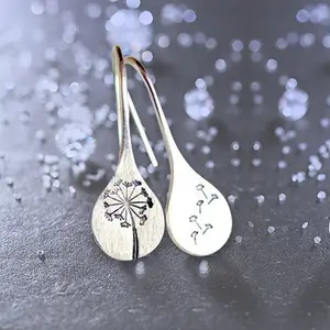 Silver Dandelion Drop Flower Earrings, Make a Wish Cute Fashion Earrings