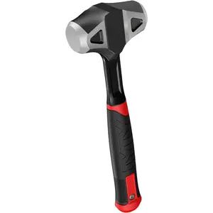 3 lb Sledge Hammer with Shock Reduction Rubber Grip - Forged One- Carbon Steel , Anti-Vibe Rubber Mallet for Rock, Demolition & General Construction