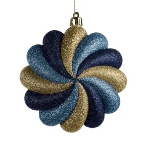 120Mm Dia Swirl Disc Ornament Navy Blue/Smoke Blue/Gold