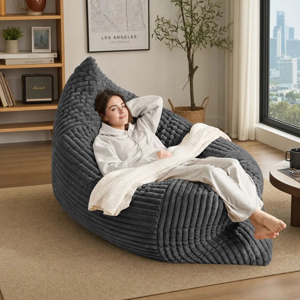 3-in-1 Convertible Oversized Bean Bag Chair, Memory Foam Floor Sofa Bed with Washable Cover for Living Room, Bedroom, Dorm & Gaming Room, Suitable for Adults & Kids
