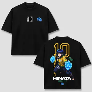 Hinata Graphic Tee, BRZ FB Sportswear Number 10 T-Shirt, Twin Lion Fists Blue Flame, B-yakugan NRT Streetwear Oversized Tshirt, Japanese Kanji Text Print Top, Unisex Casual Short Sleeve Clothes