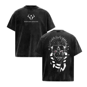 Ryomen Sukuna Jujutsu Kaisen Washed Shirt Anime Oversized Vintage Graphic Tee Heavy Cotton Top Streetwear Menswear JJK Retro Washed Cotton T-Shirt