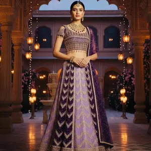Purple Embroidered Lehenga Set