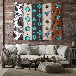 Geometric Totem Turquoise Color-Block Print Tapestry,  Stylish Bedroom Wall Hanging Tapestry, Retro Patchwork Themed Tapestry, Personalized Wall Decoration, Suitable for Bedroom, Living Room and Study Wall Art Decoration, Vintage Room Decor