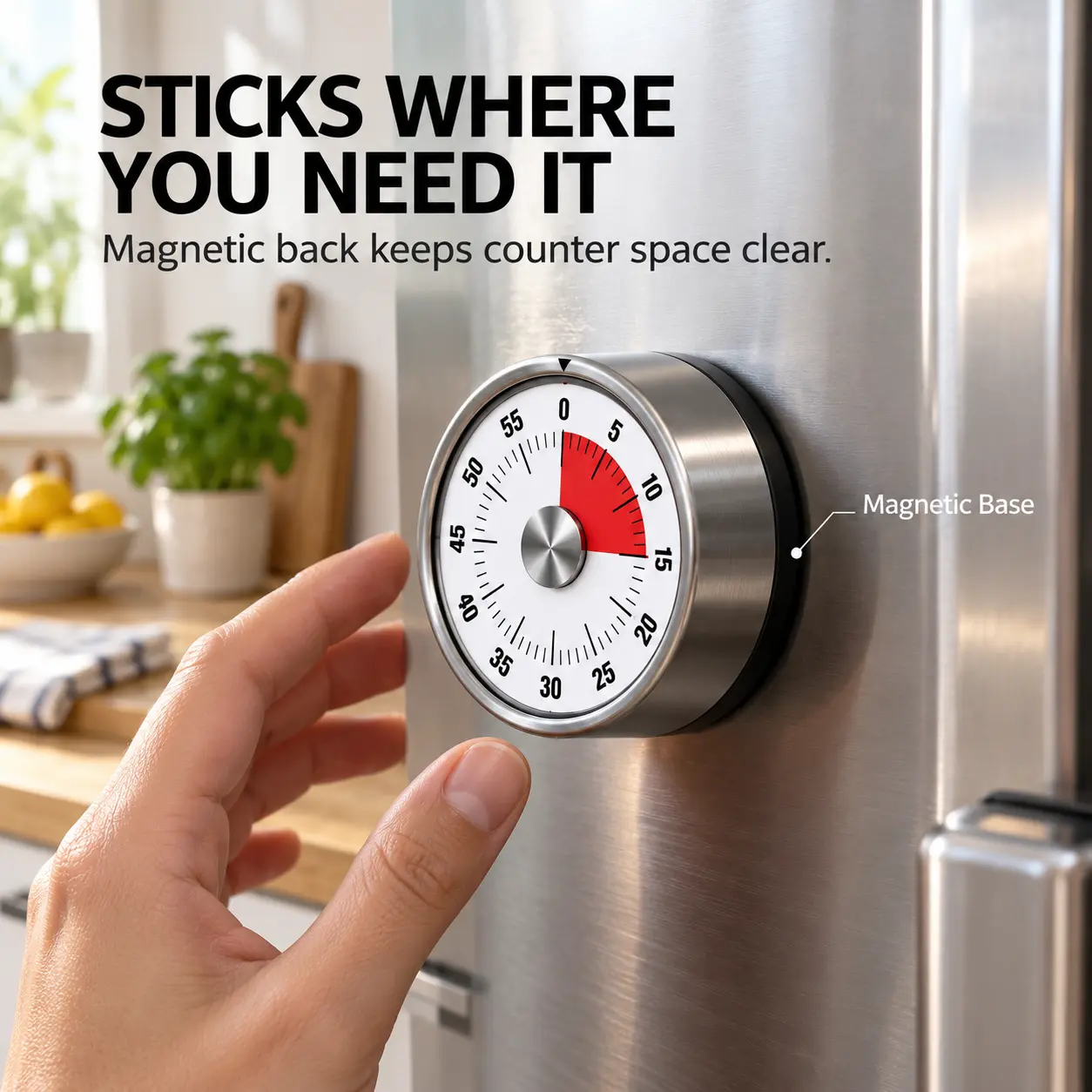 Stainless Steel Mechanical Kitchen Timer, 60-Minute Magnetic Countdown Timer with Loud Alarm, Battery-Free Dial Timer for Cooking, Baking, Study & Home Use