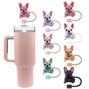 Velaco 7Pcs 0.4in/10mm Diameter Silicone Straw Covers Cap Compatible with Stanley 20 30&40 Oz Cup, Cute Dog Straw Topper for Stanley 40 Oz Tumbler with Handle, Dust-Proof Straw Caps for Water Bottle