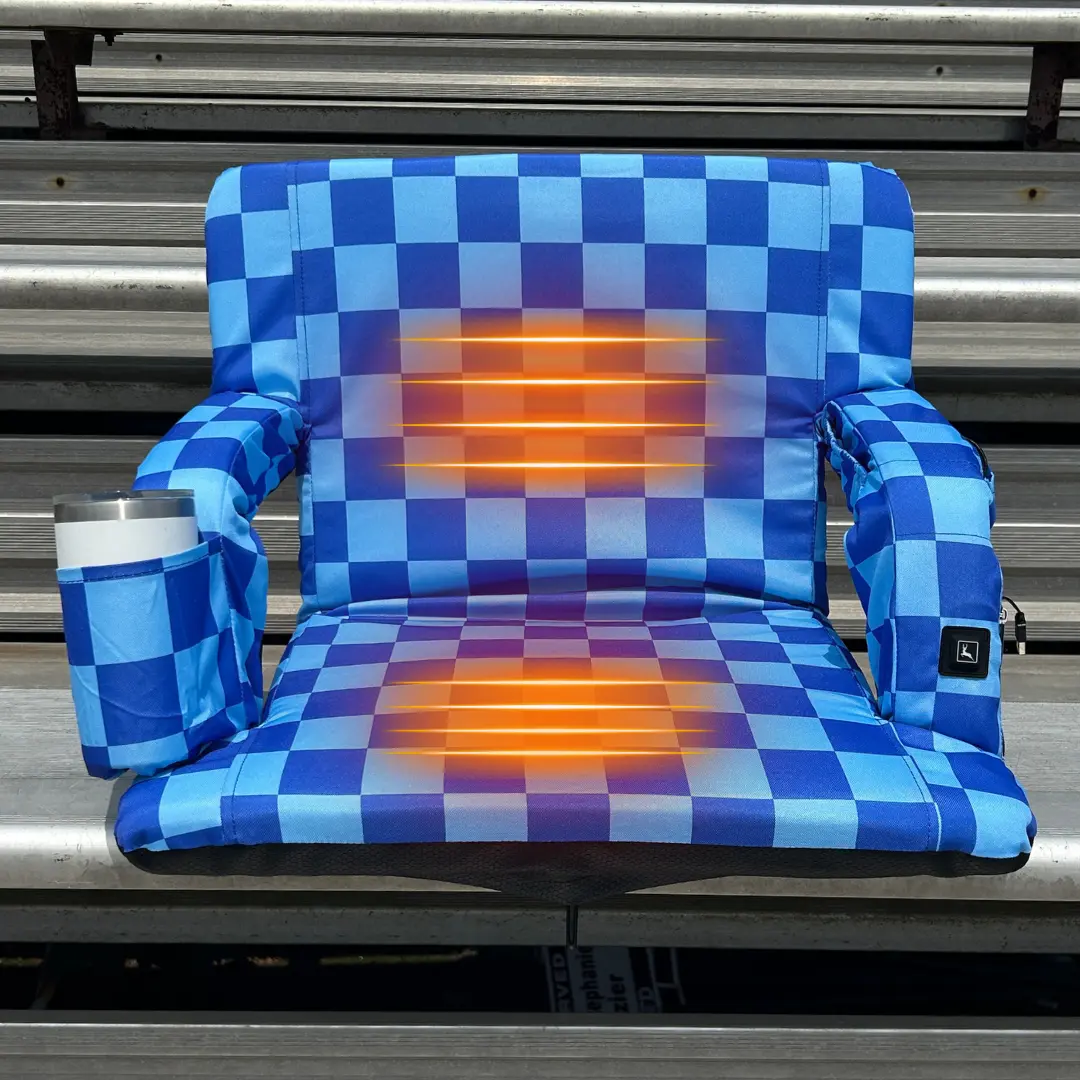 Heated Blue Checkerboard 23" Stadium Seat with Armrests