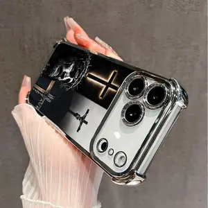 4-Corner Airbag Anti-Collision Electroplated Cellphone Case, Divine Sacrifice Faith Patterned Handheld Casing, Shockproof Protection Accessories for iPhone 17 Pro Max, 16, 15 Plus, Air, 14, 13, 12, 11, E Devices
