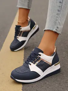 Women's Fashion Wedge Casual Shoes, Walking Shoes, Trainer, Spring & Fall New Season, Waterproof Leather Upper, Thick Sole, Anti-Slip, Round Toe, Comfortable Breathable