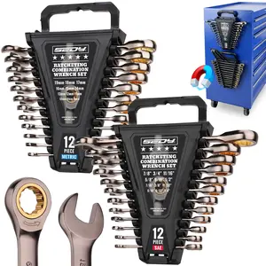 24-Piece Ratcheting Wrench Set SAE 1/4 to 7/8 inch & Metric 8-19mm, Ratchet Combination Wrench Set with Organizer, 72-Tooth Ratchet Spanners, Chrome Vanadium Steel for Mechanics