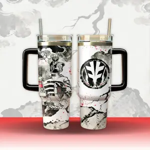 Mighty Morphin White Green Ranger Tumbler 40 oz , Tommy Ranger Tumbler With Handle Straw, Gift for Fan
