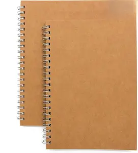 Soft Cover Spiral Notebook Journal 2-Pack, Blank Sketch Book Pad, Wirebound Memo Notepads Diary Notebook Planner with Unlined Paper, 100 Pages/ 50 Sheets, 7.5 inch x 5.1 inch (Brown)