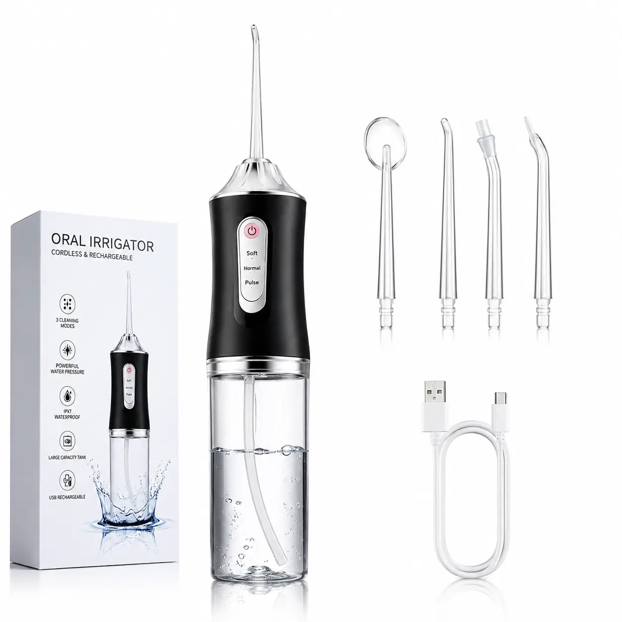 Cordless Water Flosser for Teeth, Portable Rechargeable Oral Irrigator Dental Water Jet with 3 Modes, 4 Tips, Cleansing Function, Tonsil Stone Remover, Braces Cleaner for Travel Oral Care
