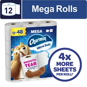Charmin Ultra Soft Toilet Paper, 12 Mega Rolls, 2-Ply Bath Tissue