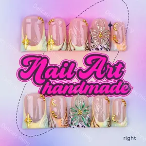 Y2K Style Duckbill Nail Tips Set, Diy Fake Nails, Handmade Wearable Nails with Beads & French Design, Nail Decorations, Perfect Gift for Women, Nail Art Set