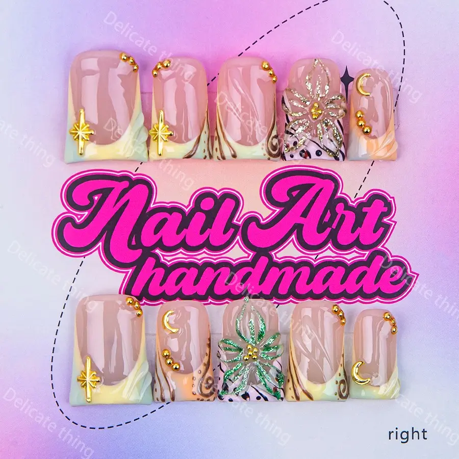 Y2K Style Duckbill Nail Tips Set, Diy Fake Nails, Handmade Wearable Nails with Beads & French Design, Nail Decorations, Decorative Nails, Perfect Gift for Women, Nail Art Set