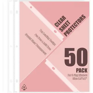 50 Pack Clear Sheet Protectors for 3 Ring Binder, Polypropylene Acid-Free Material, 8.5 x 11 Inch Letter Size, Protector of Your Documents