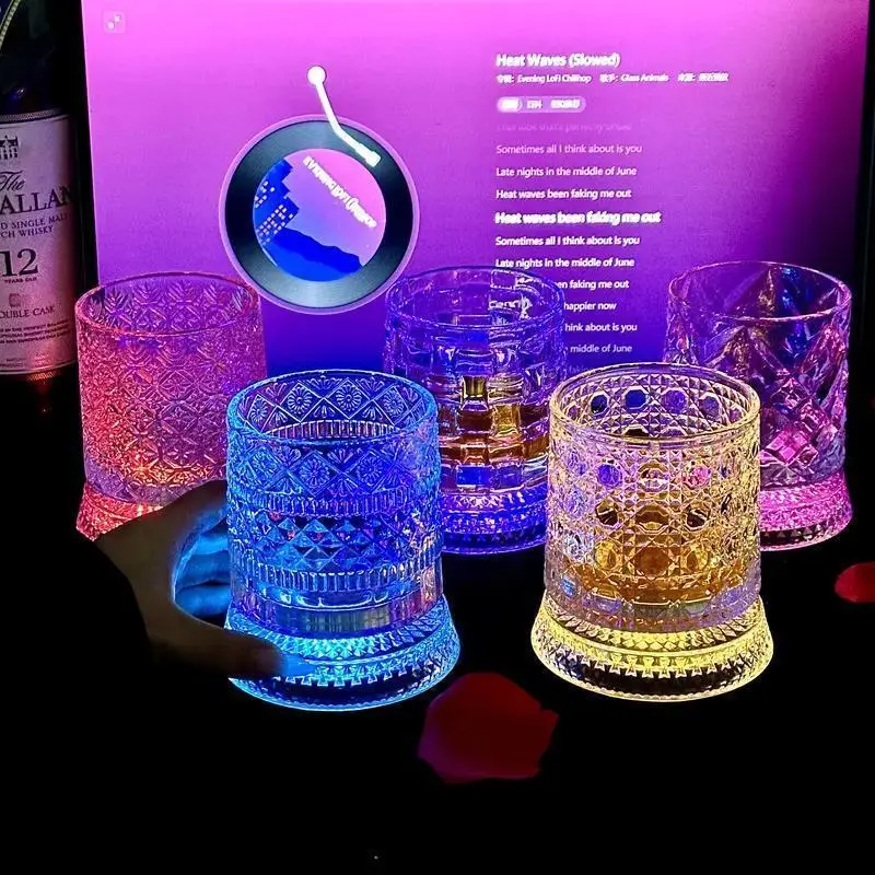 Premium 360° Rotating LED Glow Crystal Cup – Color-Changing Light-Up Barware, Luxury Nightclub & Party Drinkware, Elegant Gift for Home Entertaining soda glass，MUGBLUEEGG