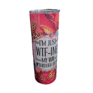 I'm Just WTF-ing My Way Through Life Tumbler with Leopard and Tropical Design