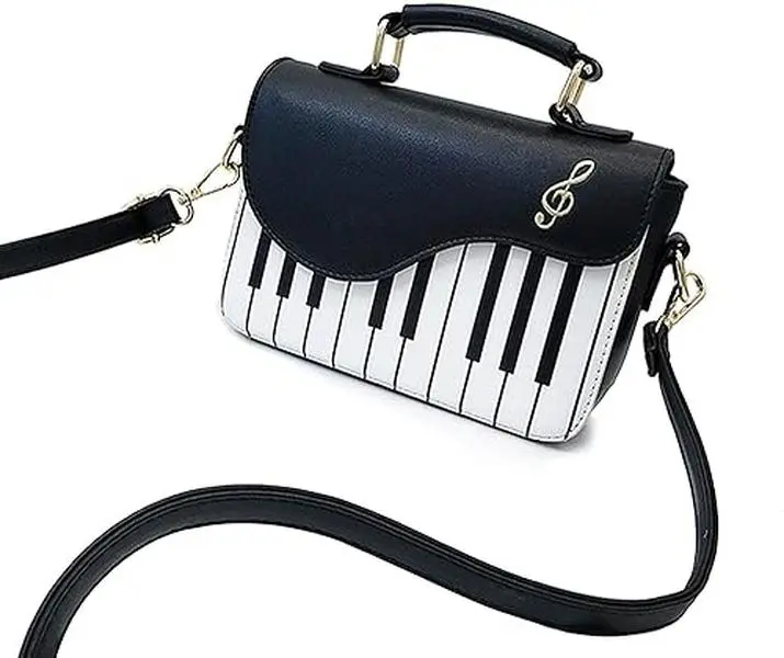 Essenburg piano gifts/Music Themed Gifts Piano Design PU Leather Crossbody Shoulder Purse Tote Bag For Women, Teens/Handbag gifts for piano players/Fashionable piano purse for Musicians