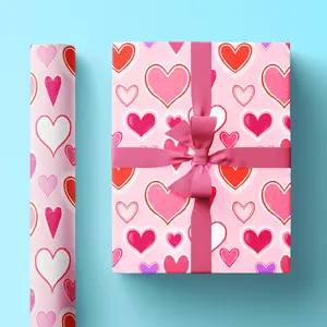 Pink Valentine's Day Wrapping Paper with Heart Illustrations in Cute Coquette Style Design, Pretty, Girly and Romantic Wrapping Paper Roll
