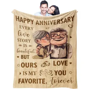 Wedding Anniversary Blanket Gifts for Him Her Men Women Wife Husband, Happy Anniversary Romantic Gift for Couple Mom Parents, Cool Best Anniversary for Girlfriend Boyfriend Gifts Blanket 80"X 60"