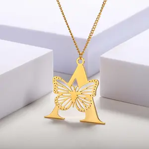 Butterfly letter necklace fashion hollow butterfly pendant clavicle chain gift versatile fashion personality creative design