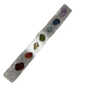 Crystal Chakra Wand on Selenite with Crystals wrapped in Copper