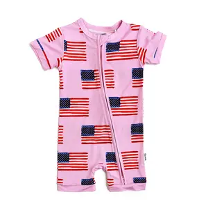 Betty Pink Flag SHORTY ZIP Bamboo Summer 4th of July Outfit Gigi and Max