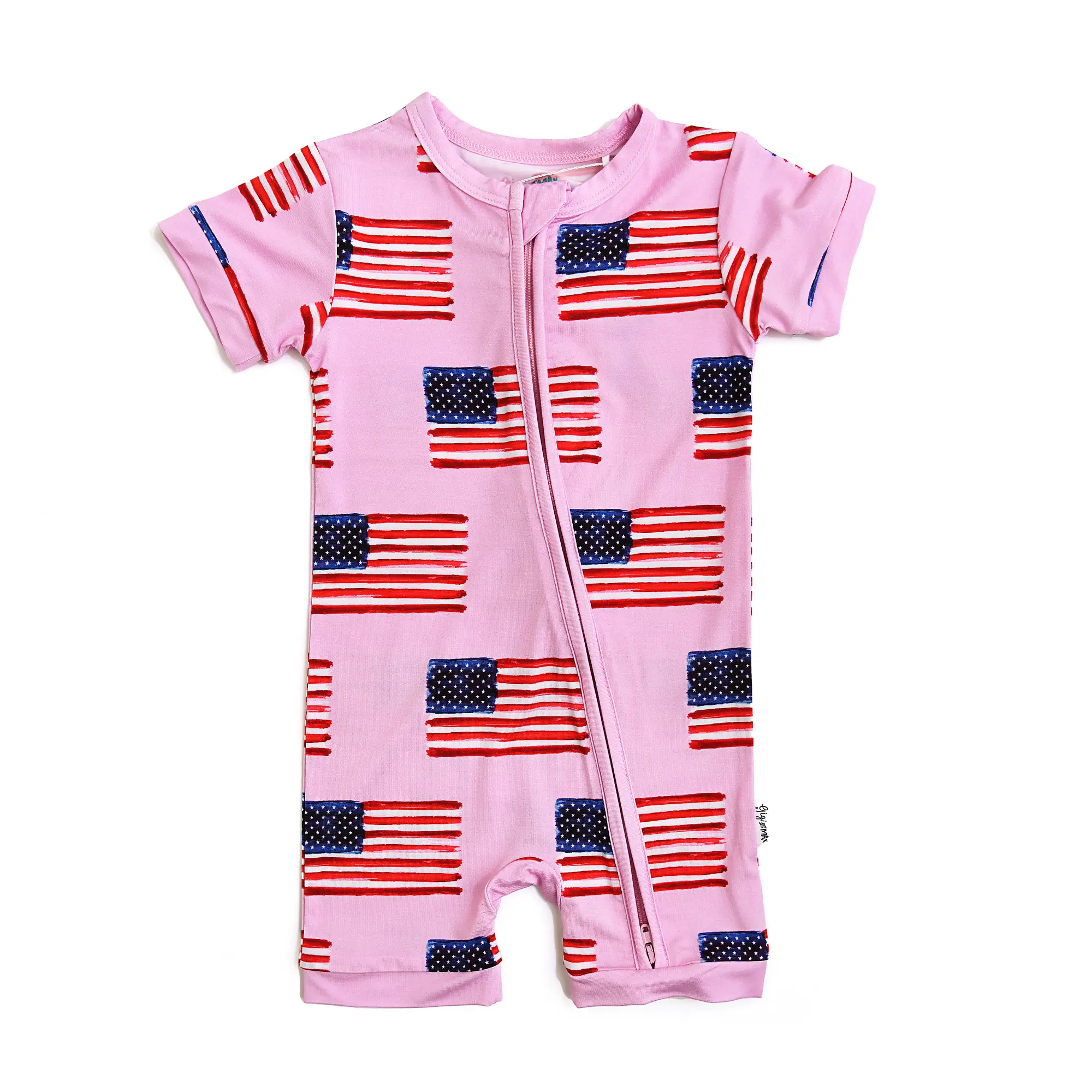 Betty Pink Flag SHORTY ZIP Bamboo Summer 4th of July Outfit Gigi and Max