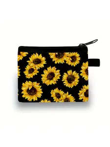 All-over print coin purse with sunflower pattern Summer Wallet Wristlet