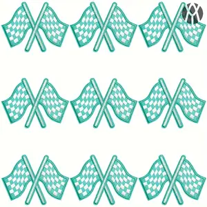 9Pcs Racing Flag Iron-On Patches Cute Checkerboard Embroidery Appliques DIY Decals Fashion Accessories for Jeans Jackets Hats Clothing Backpacks