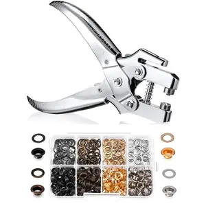 3/16 Inch Grommet Tool Kit with Eyelet Pliers, Hole Punch Hand Press Pliers Set, Includes 200pcs Eyelets in Gold, Silver, Grey, and Copper for Shoes, Clothes, Bags
