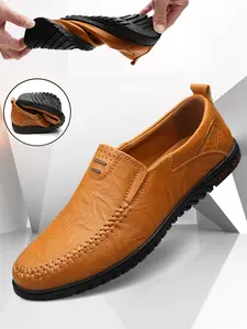 Men's Handmade Fashion Slip On Flat Loafers, Casual Business Leather Shoes, Moccasin Style, Lightweight Comfortable Retro Design, All Seasons Wear, Pu Leather Footwear