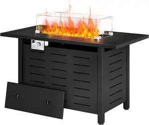 Aoxun 40 Inch Propane Fire Pit–50,000 BTU Gas Fire Pit Table with Removable Lid & Lava Rocks, Rectangle Firepit Table for Outside, Patio, Deck, Backyard, Black