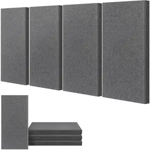 4 count Acoustic Panels, 2" Thick 23.6" x 11.8" Fiberglass Sound Absorbing Panels, Self-adhesive Soundproof Panels for Studios, Office,  Theater. Charcoal Grey
