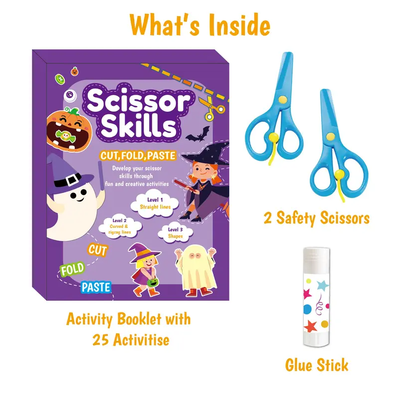 Scissor Skills Activity Book - Snip Snip, Easter Basket Stuffers, 25 Fun Cutting & Creative Activities for Toddlers, 2 Child-Safe Scissors, Felt Craft Kit, Gift for Kids Ages 3, 4, 5, 6, 7