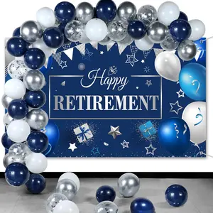 Retirement Party Decorations Include Navy Blue Confetti Balloons Set Photography Backdrop Banner For Men Women Retirement Party Supplies Decor(Navy Blue And Silver)