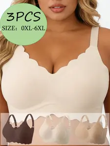 3pcs Women's Plus Size Seamless Smooth Bras, Designed for Comfort and Shaping, Wireless Design to Relieve Chest Pressure, Soft Support Structure for Natural Lift and Contouring.