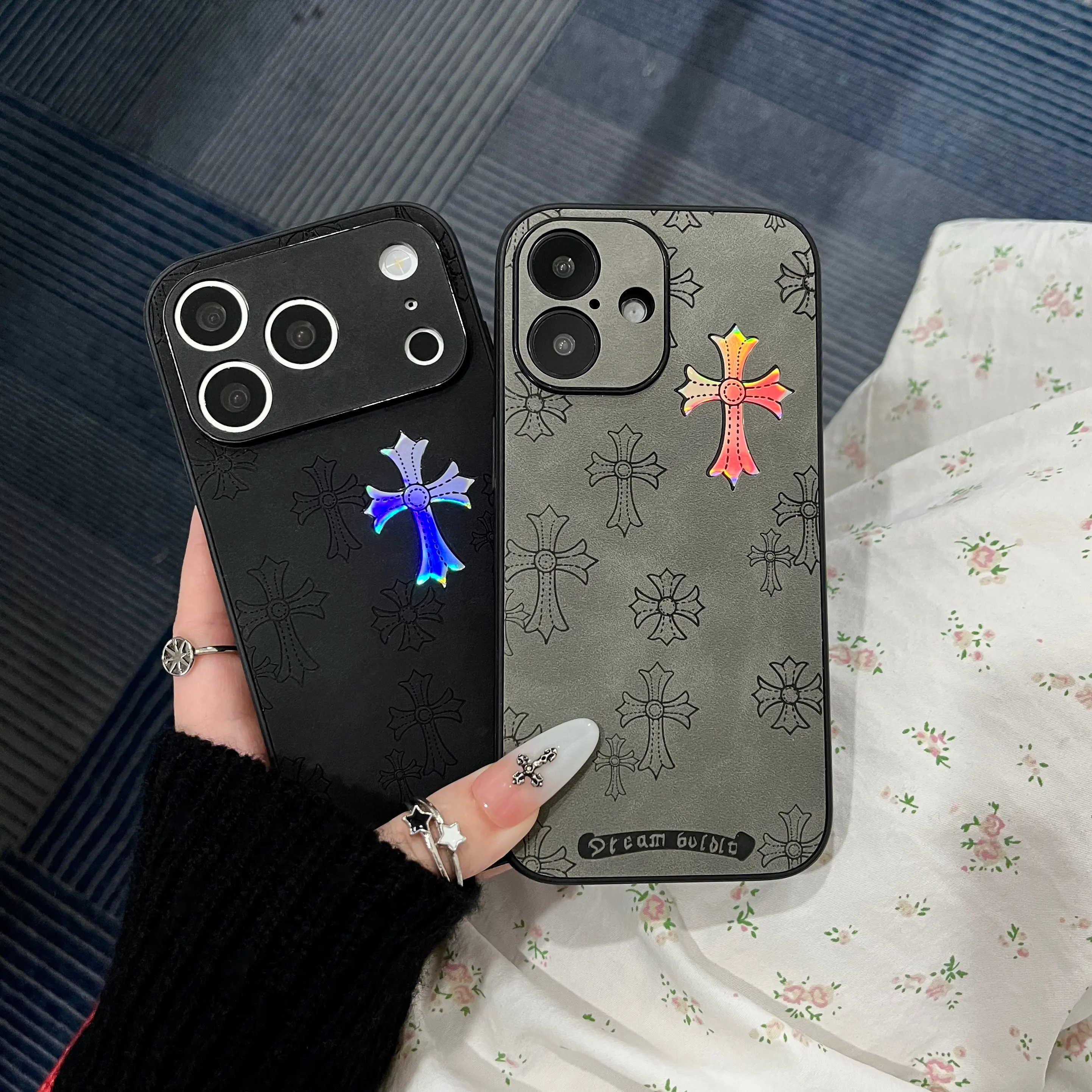 Cross Logo Luxury Plain Leather Ultra-Thin Business Phone Case Accessories, Compatible with iPhone 17/16/15/14/13 Pro Max, iPhone 16/15 Plus (6.1in, Black, 2026)