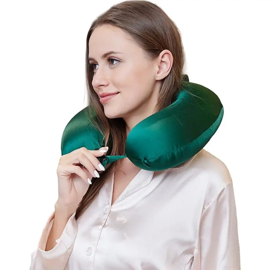 100% Mulberry Silk Travel Neck Pillow for Sleeping 22 Momme Silk Airplane Travel Pillow for Pain Relief Sleeping, Plane Neck Support Pillow, bedding nest breathable