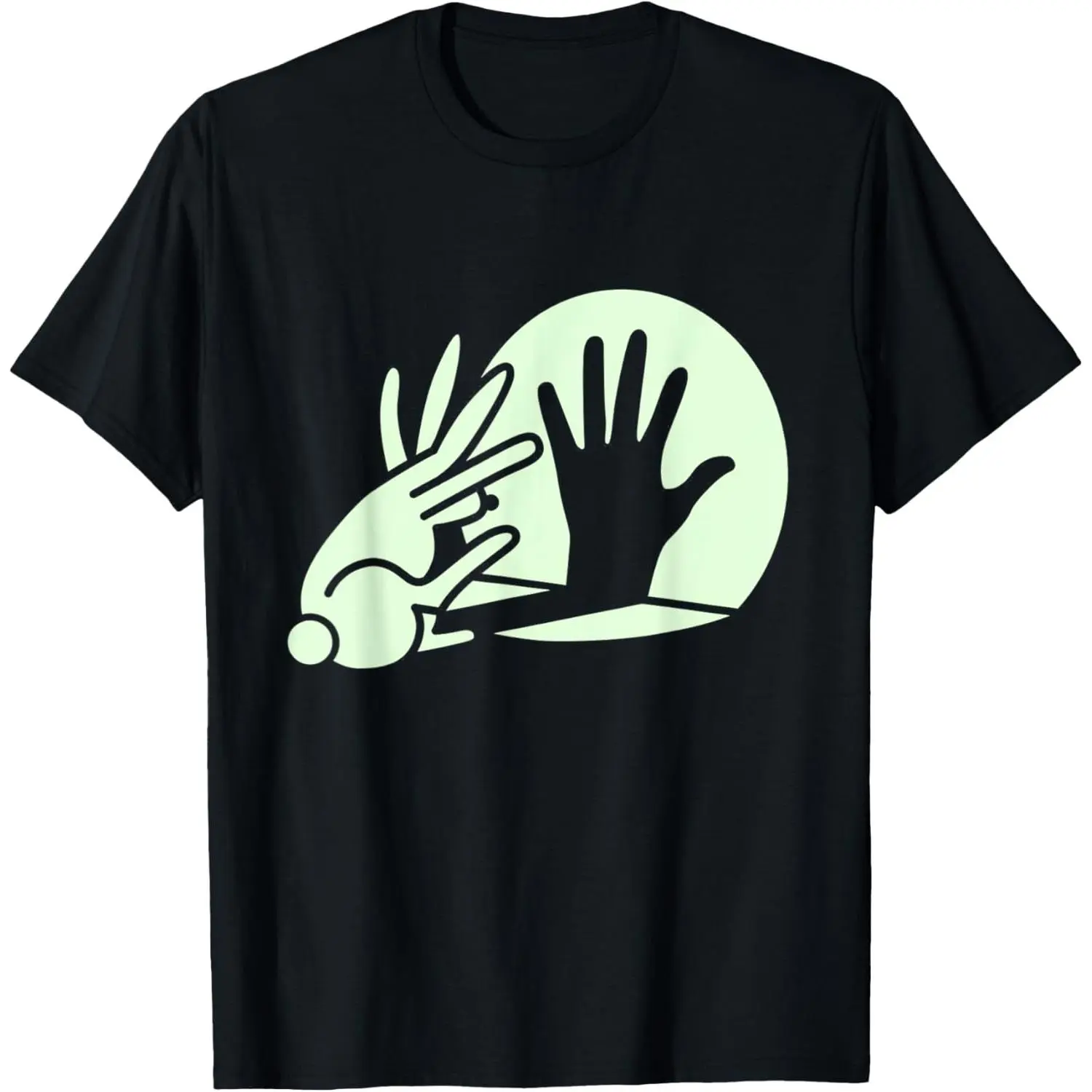 Humorous Bunny Hand Shadow Puppet T Shirt Featuring Rabbit Illustration and Funny Animal Humor