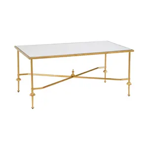 French Gold Cocktail Table With Glass Top