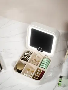 Fashion Women's Makeup Bag with Detachable LED Light, Mini Cute Jewelry Box for Necklaces Earrings Rings, Perfect Gift for Valentine's Day, Makeup Organizer, Cosmetics Organizer, Cosmetic Storage Box