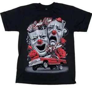 Red Smile Now Cry Later T Shirt Cotton Menswear Crewneck Streetwear