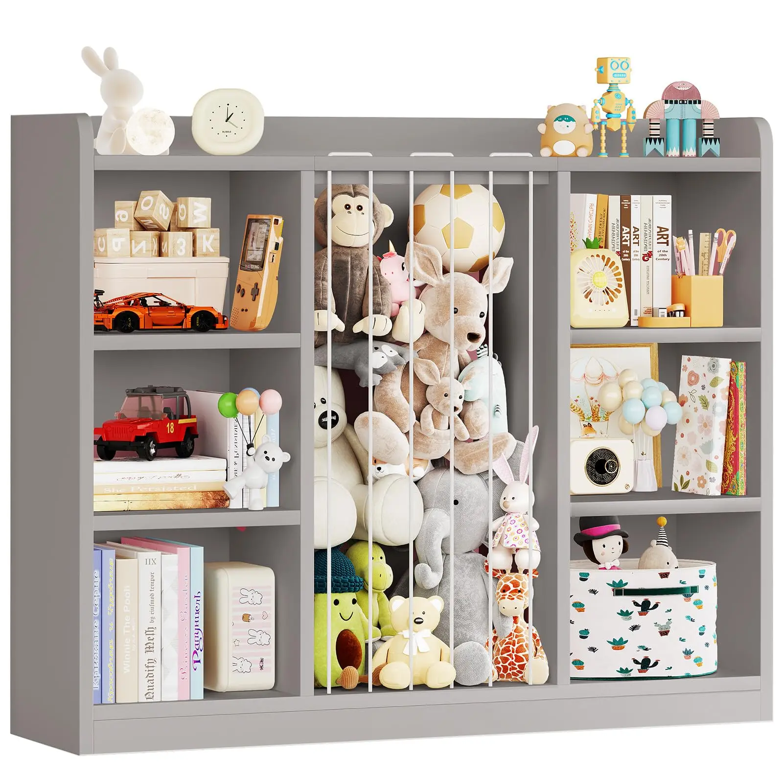 【SummerFinds】ONBRILL Toddler Stuffed Animal Zoo, Toy Storage Organizer for Playroom, Plush Toy Organizers and Storage, Book Shelf for Kids Rooms, Elastic Band Child Bookcase, Toy Shelf with 8 Storage Cubbies