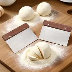 2-PC Wooden Handle Dough Cutter, Essential Kitchen Tool for Baking and Cooking, Perfect for Pastries and Pizza Dough, Baking Tools